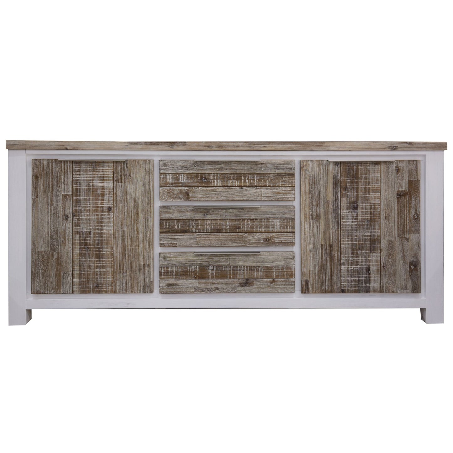 Plumeria Buffet Table 200cm 2 Door 3 Drawer Solid Acacia Timber - White Brush - Cosy Abode