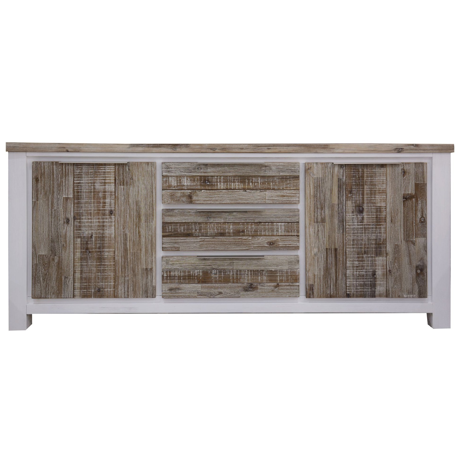 Plumeria Buffet Table 200cm 2 Door 3 Drawer Solid Acacia Timber - White Brush - Cosy Abode