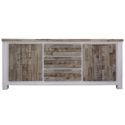 Plumeria Buffet Table 200cm 2 Door 3 Drawer Solid Acacia Timber - White Brush - Cosy Abode