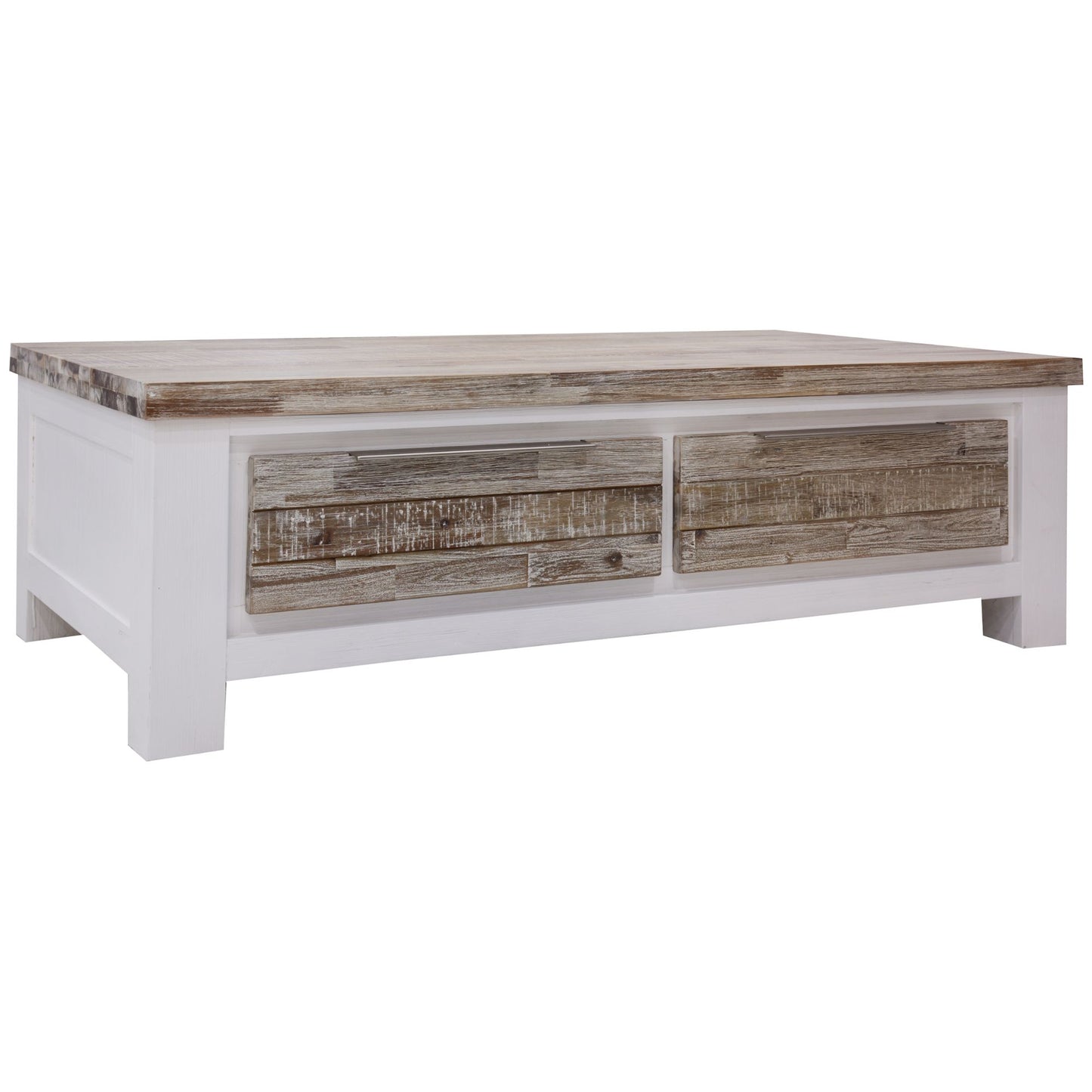 Plumeria Coffee Table 130cm 2 Drawer Solid Acacia Timber Wood - White Brush - Cosy Abode