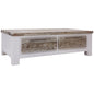 Plumeria Coffee Table 130cm 2 Drawer Solid Acacia Timber Wood - White Brush - Cosy Abode