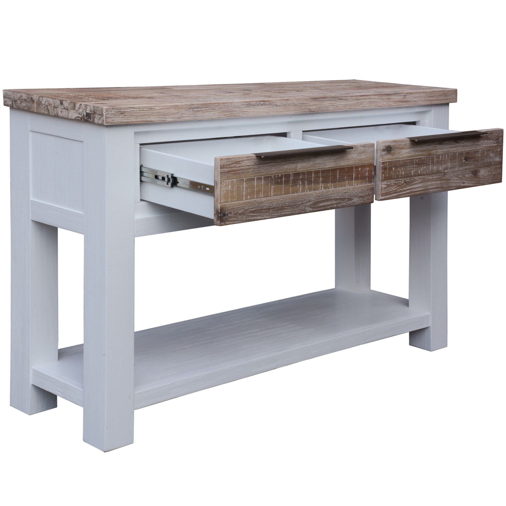 Plumeria Console Hallway Entry Table 130cm Solid Acacia Timber Wood -White Brush - Cosy Abode