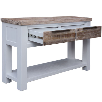 Plumeria Console Hallway Entry Table 130cm Solid Acacia Timber Wood -White Brush - Cosy Abode