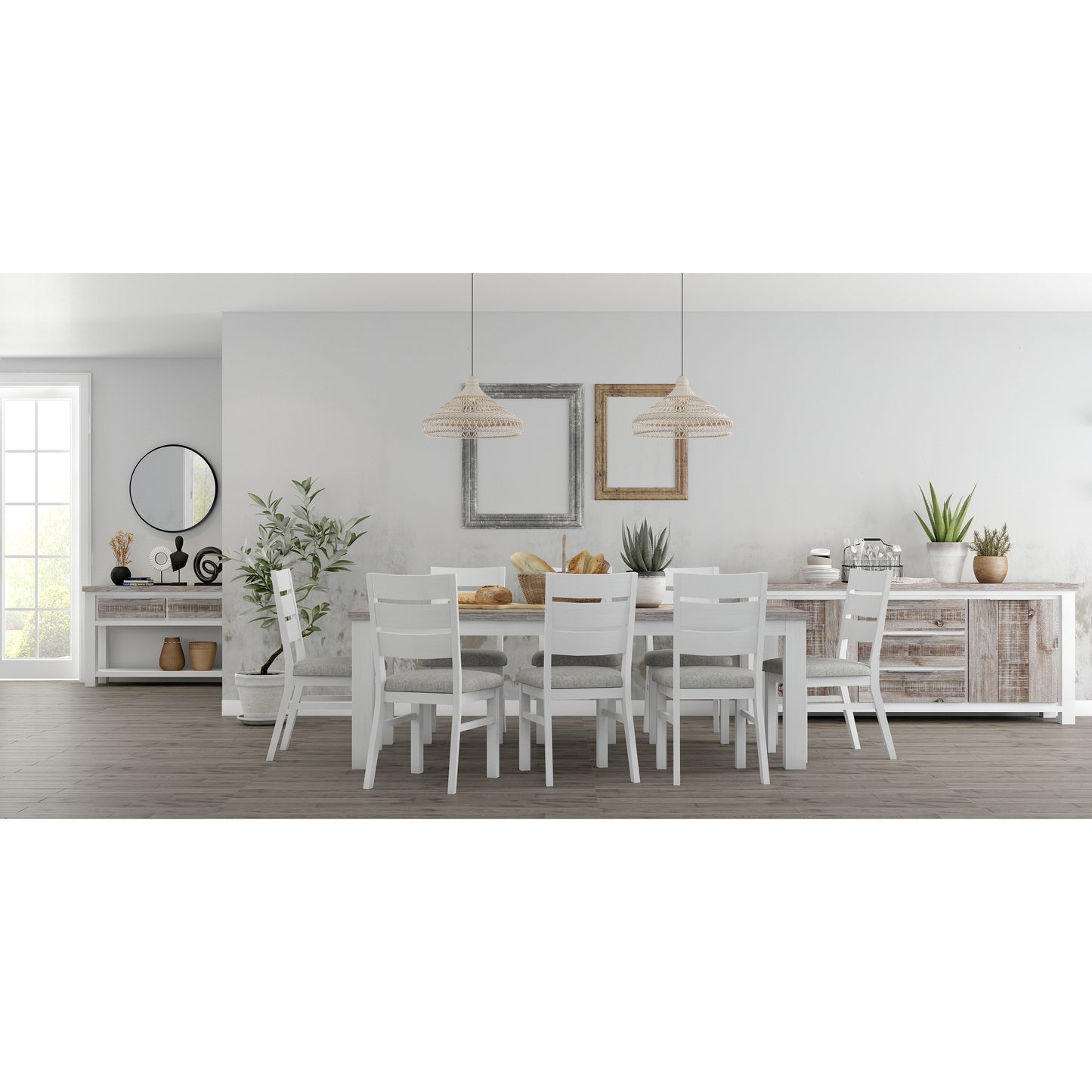 Plumeria 7pc Dining Set 190cm Table 6 Chair Solid Acacia Wood - White Brush - Cosy Abode