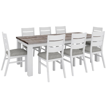 Plumeria 9pc Dining Set 225cm Table 8 Chair Solid Acacia Wood - White Brush - Cosy Abode