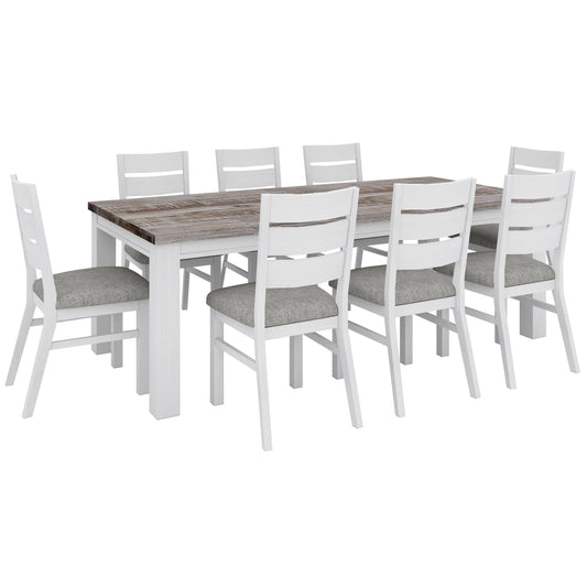 Plumeria 9pc Dining Set 225cm Table 8 Chair Solid Acacia Wood - White Brush - Cosy Abode