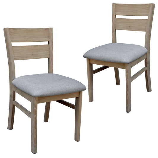 Tyler 2pc Set Dining Chair Fabric Seat Solid Acacia Timber Wood Brushed Smoke - Cosy Abode
