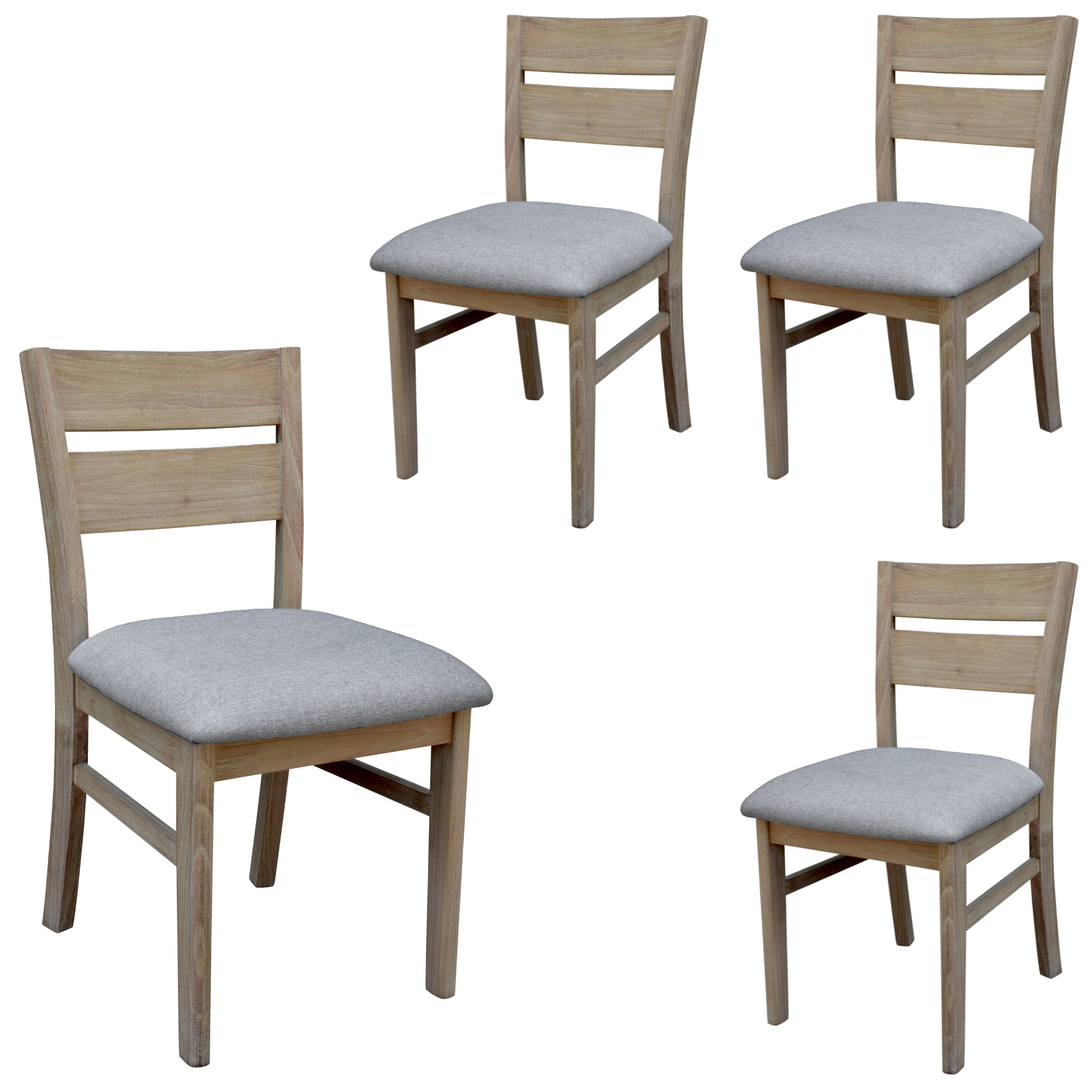 Tyler 4pc Set Dining Chair Fabric Seat Solid Acacia Timber Wood Brushed Smoke - Cosy Abode