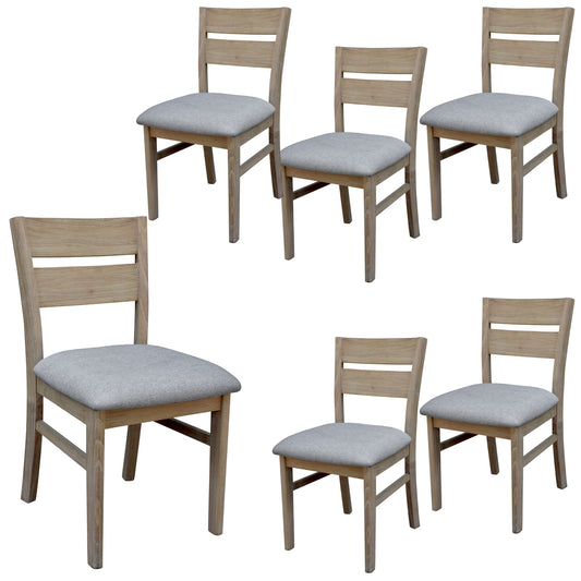 Tyler 6pc Set Dining Chair Fabric Seat Solid Acacia Timber Wood Brushed Smoke - Cosy Abode