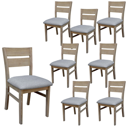 Tyler 8pc Set Dining Chair Fabric Seat Solid Acacia Timber Wood Brushed Smoke - Cosy Abode