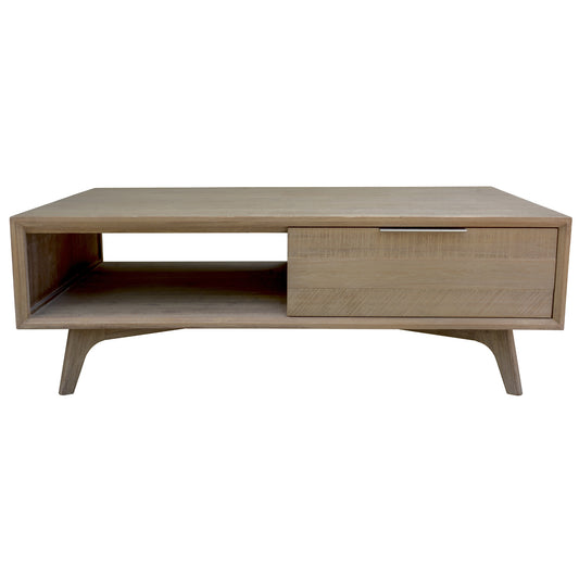 Tyler 130cm Coffee Table 2 Drawer Solid Acacia Timber Brushed Smoke - Cosy Abode