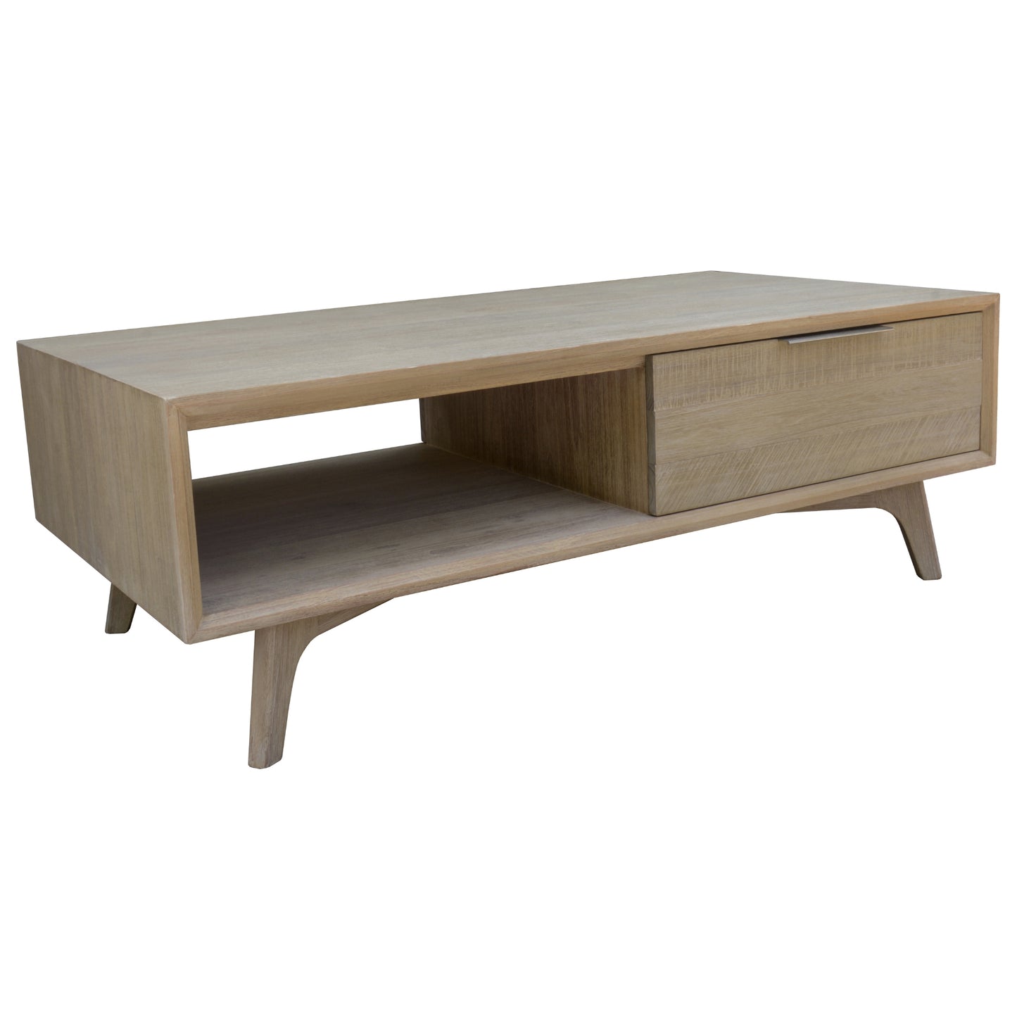 Tyler 130cm Coffee Table 2 Drawer Solid Acacia Timber Brushed Smoke - Cosy Abode