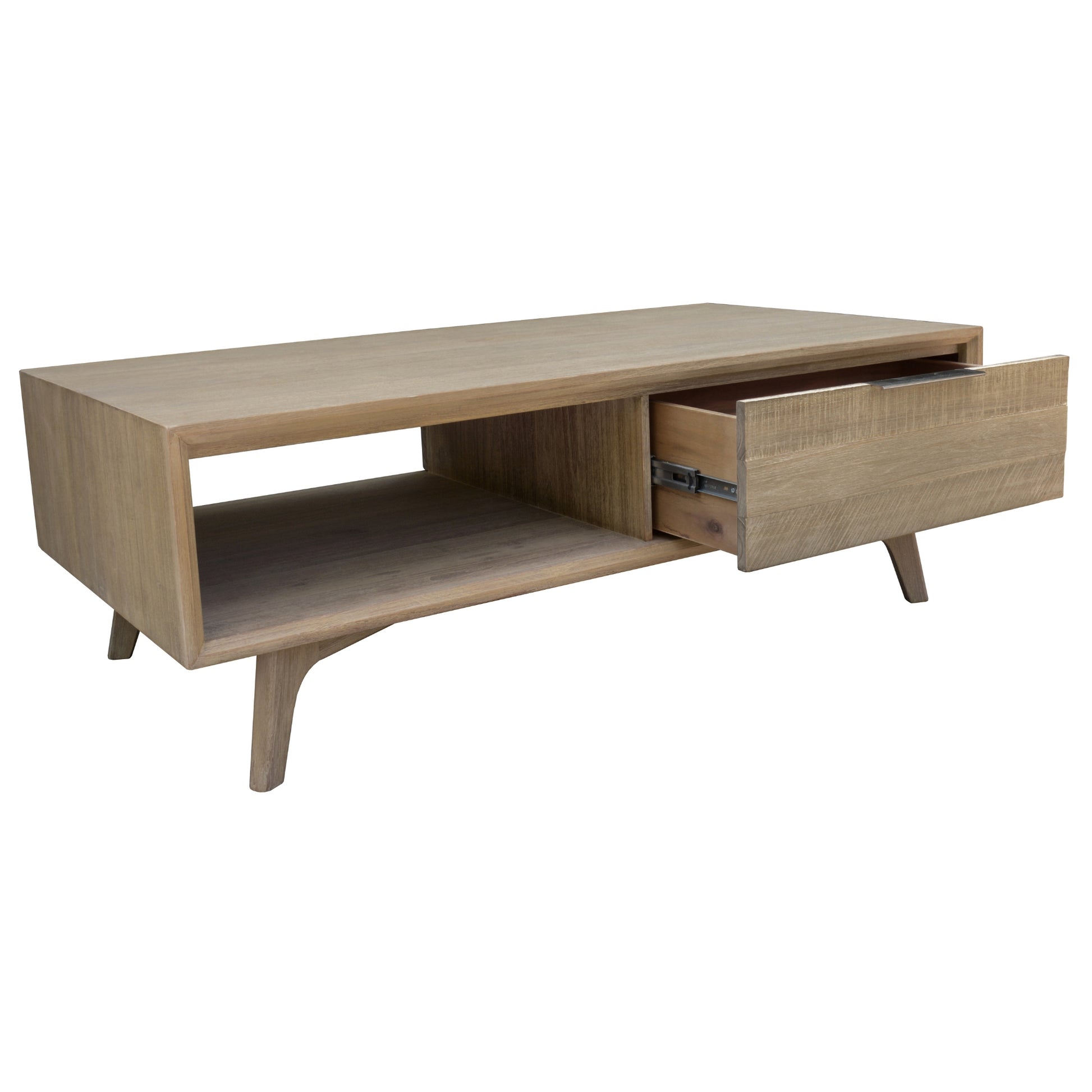 Tyler 130cm Coffee Table 2 Drawer Solid Acacia Timber Brushed Smoke - Cosy Abode