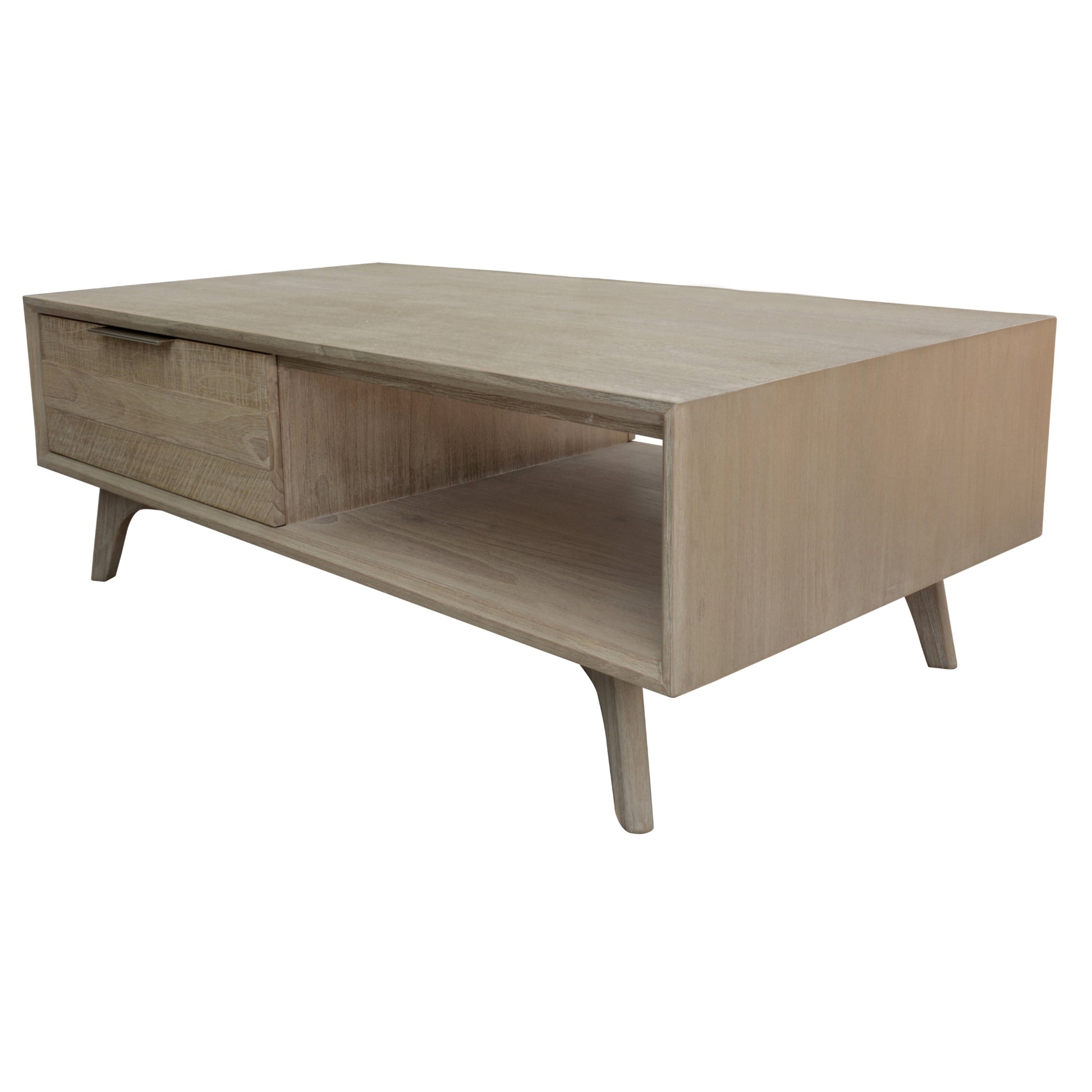 Tyler 130cm Coffee Table 2 Drawer Solid Acacia Timber Brushed Smoke - Cosy Abode