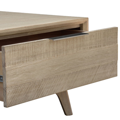 Tyler 130cm Coffee Table 2 Drawer Solid Acacia Timber Brushed Smoke - Cosy Abode