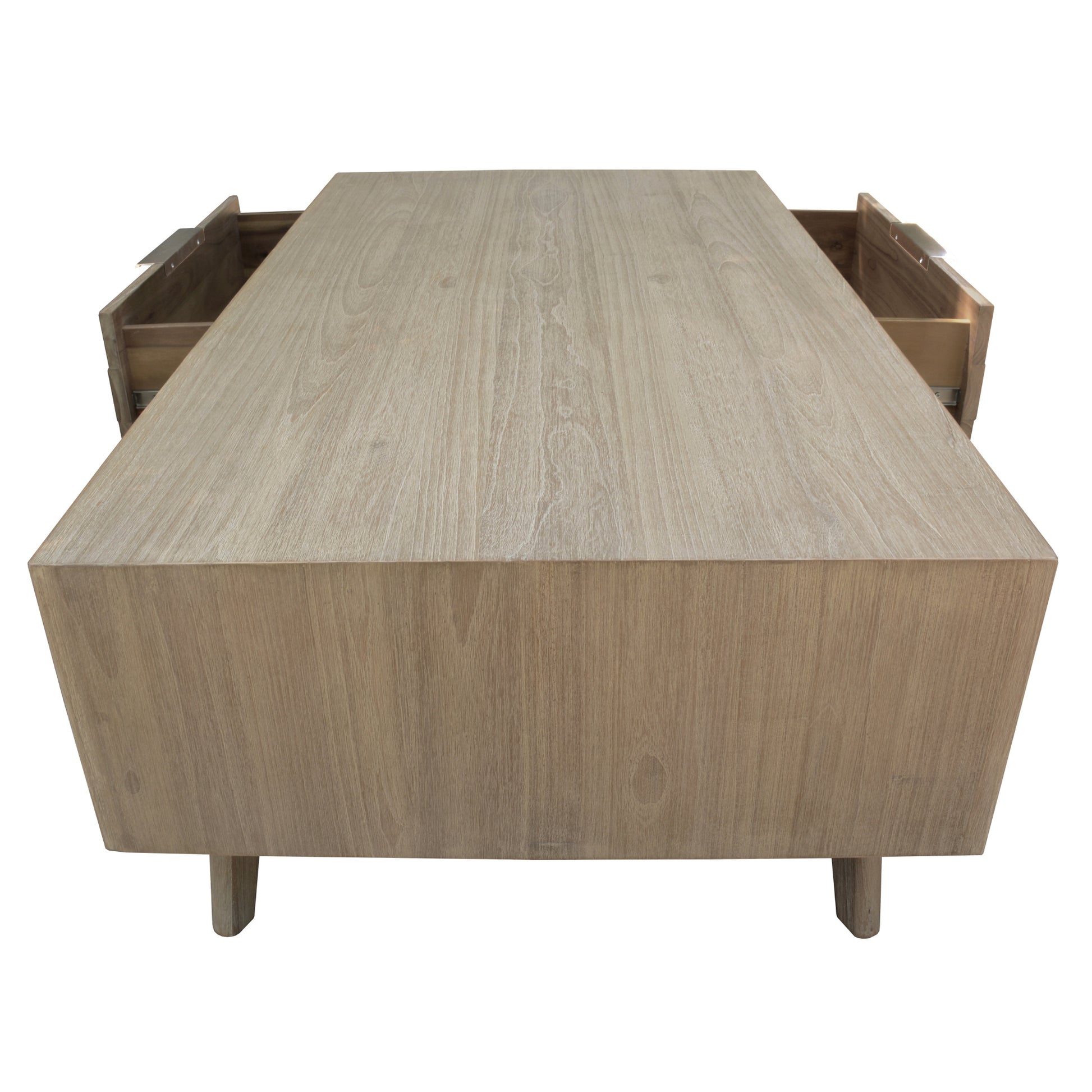 Tyler 130cm Coffee Table 2 Drawer Solid Acacia Timber Brushed Smoke - Cosy Abode