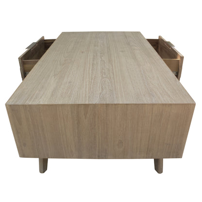 Tyler 130cm Coffee Table 2 Drawer Solid Acacia Timber Brushed Smoke - Cosy Abode
