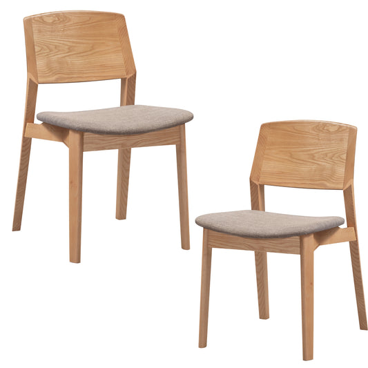 Emilio 2pc Set Dining Chair Fabric Seat Scandinavian Style Solid Ash Wood Oak - Cosy Abode