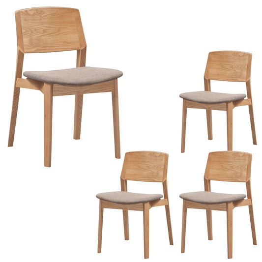 Emilio 4pc Set Dining Chair Fabric Seat Scandinavian Style Solid Ash Wood Oak - Cosy Abode