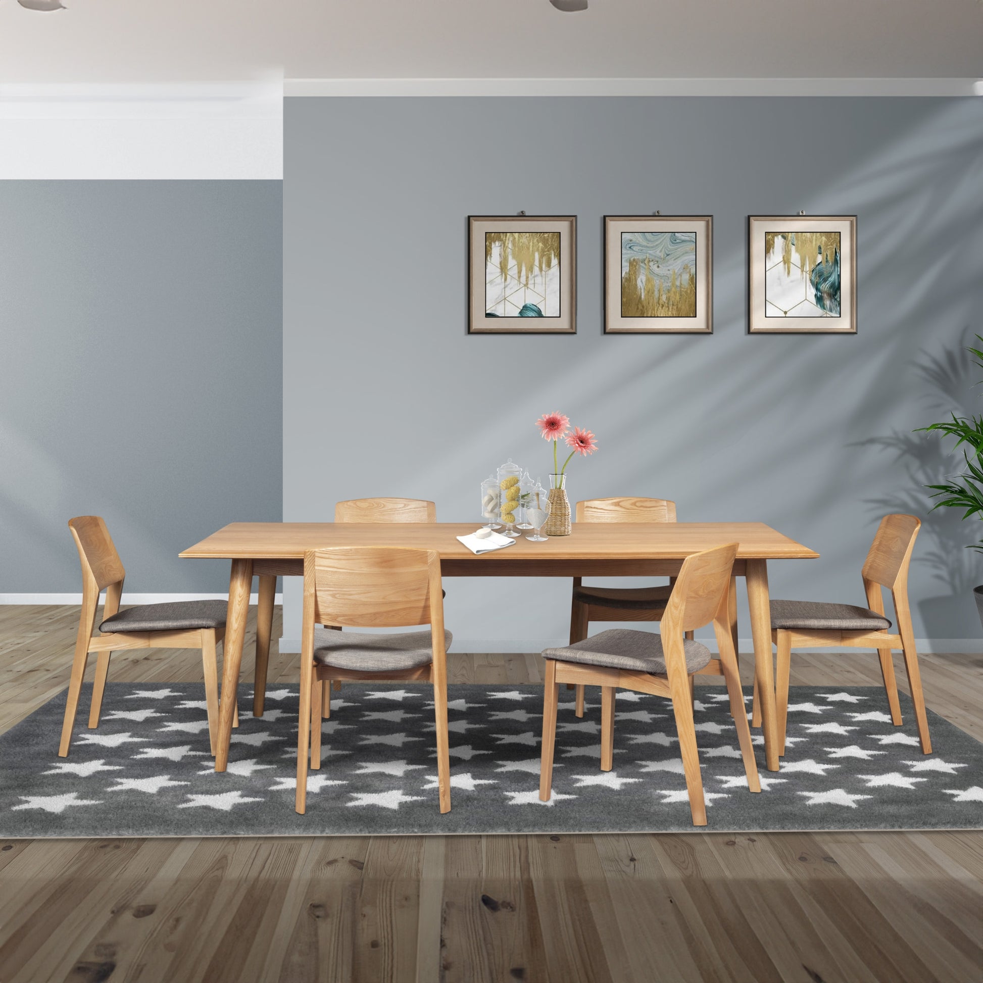 Emilio 4pc Set Dining Chair Fabric Seat Scandinavian Style Solid Ash Wood Oak - Cosy Abode