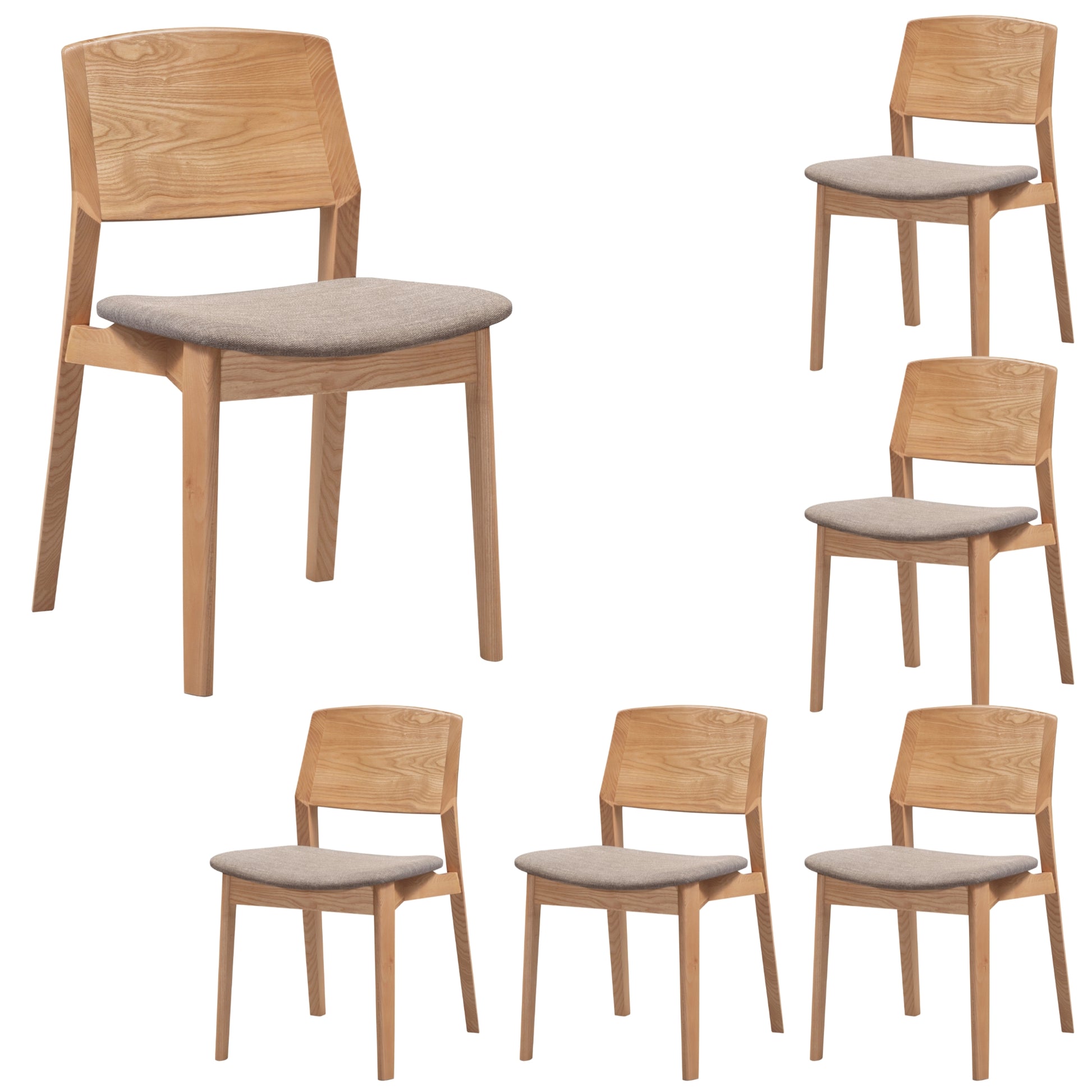 Emilio 6pc Set Dining Chair Fabric Seat Scandinavian Style Solid Ash Wood Oak - Cosy Abode