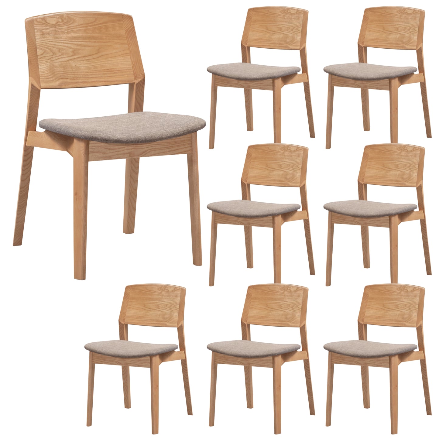 Emilio 8pc Set Dining Chair Fabric Seat Scandinavian Style Solid Ash Wood Oak - Cosy Abode