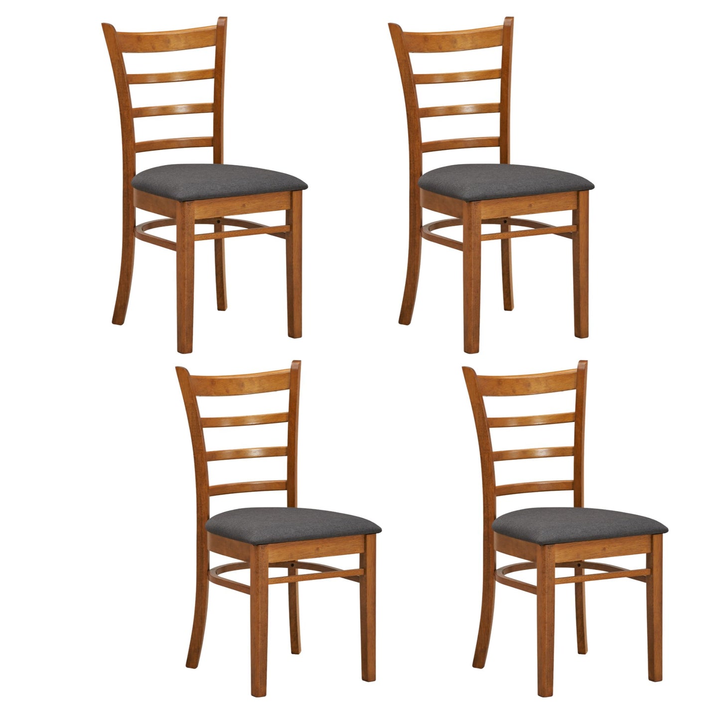 Linaria Dining Chair Set of 4 Crossback Solid Rubber Wood Fabric Seat - Walnut - Cosy Abode