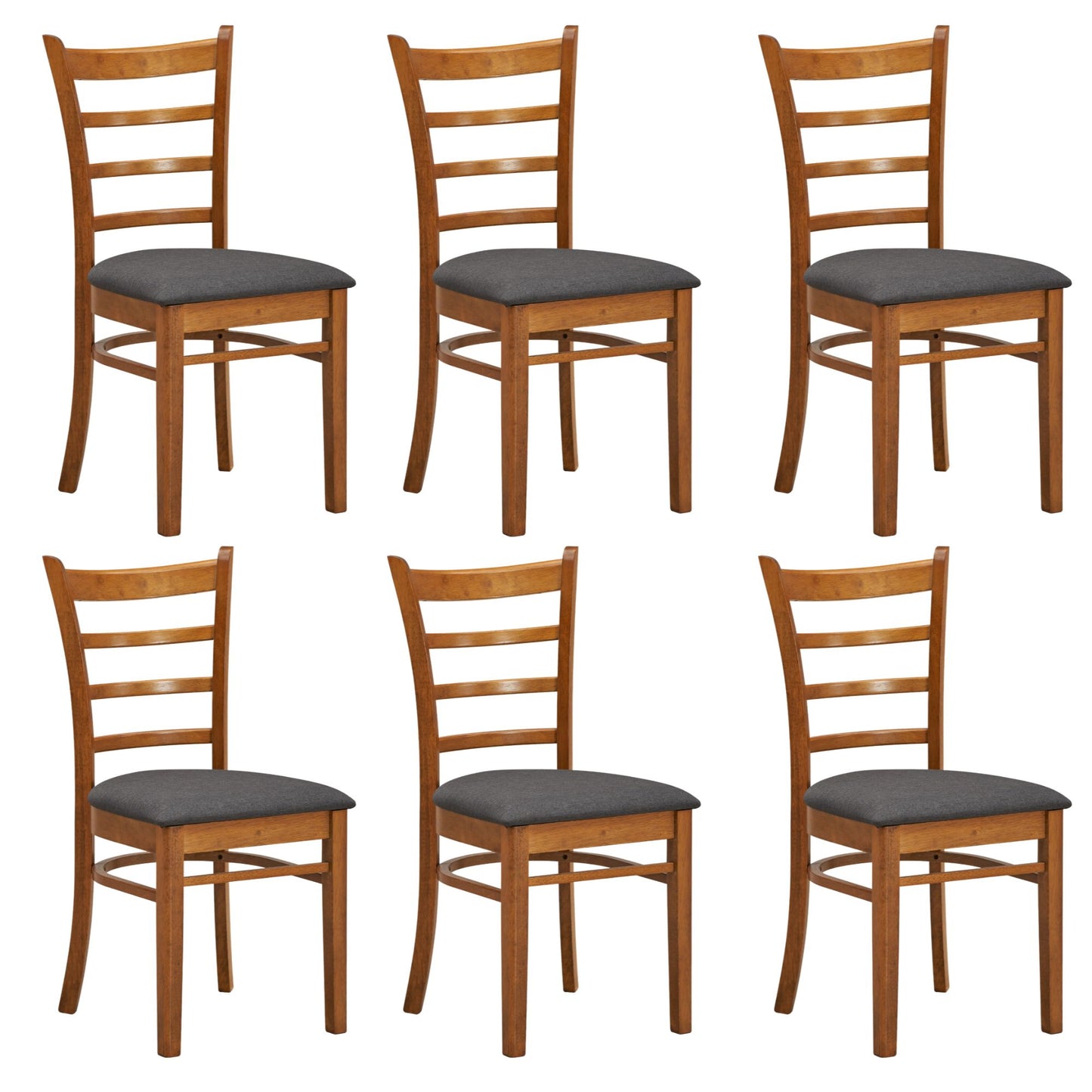 Linaria Dining Chair Set of 6 Crossback Solid Rubber Wood Fabric Seat - Walnut - Cosy Abode