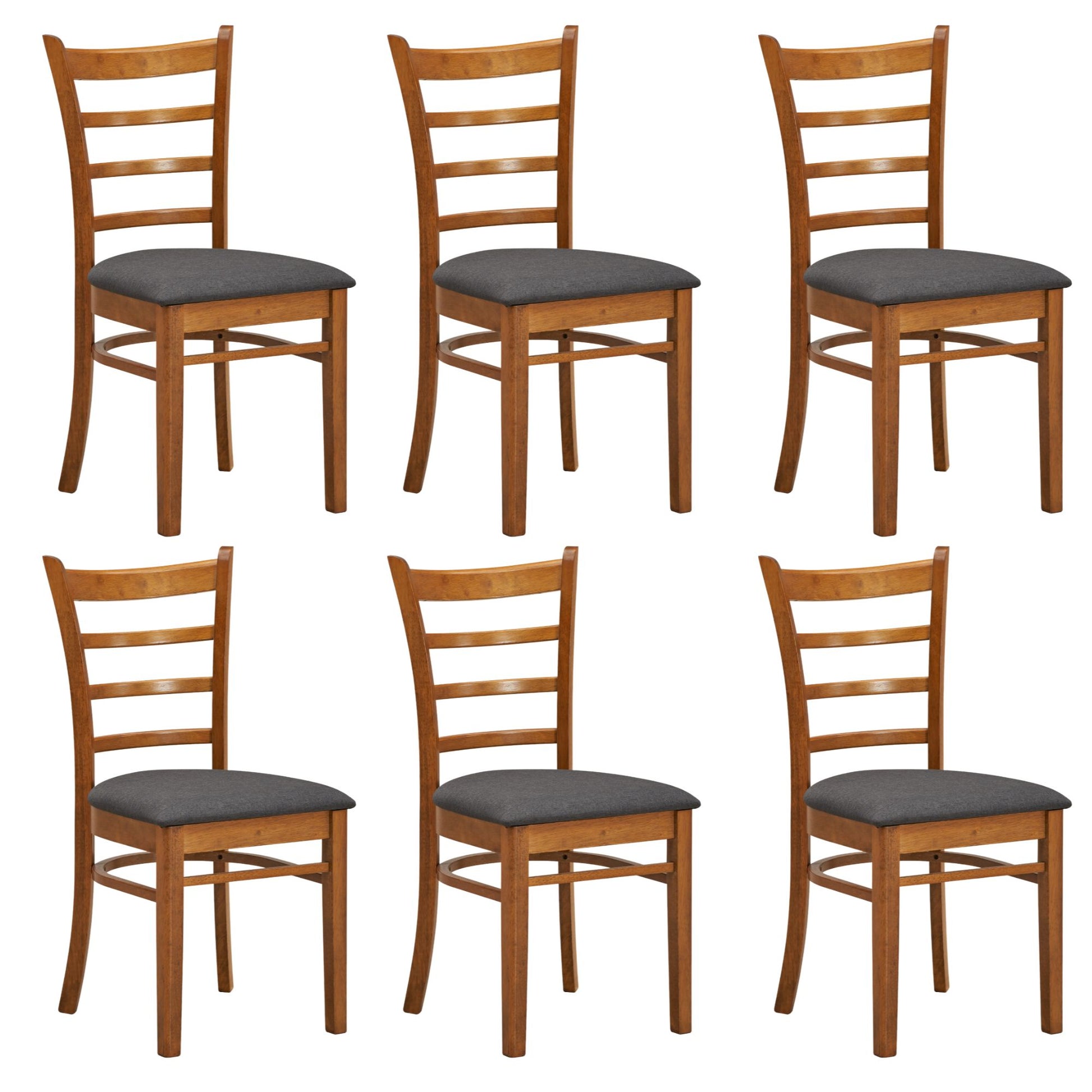 Linaria Dining Chair Set of 6 Crossback Solid Rubber Wood Fabric Seat - Walnut - Cosy Abode