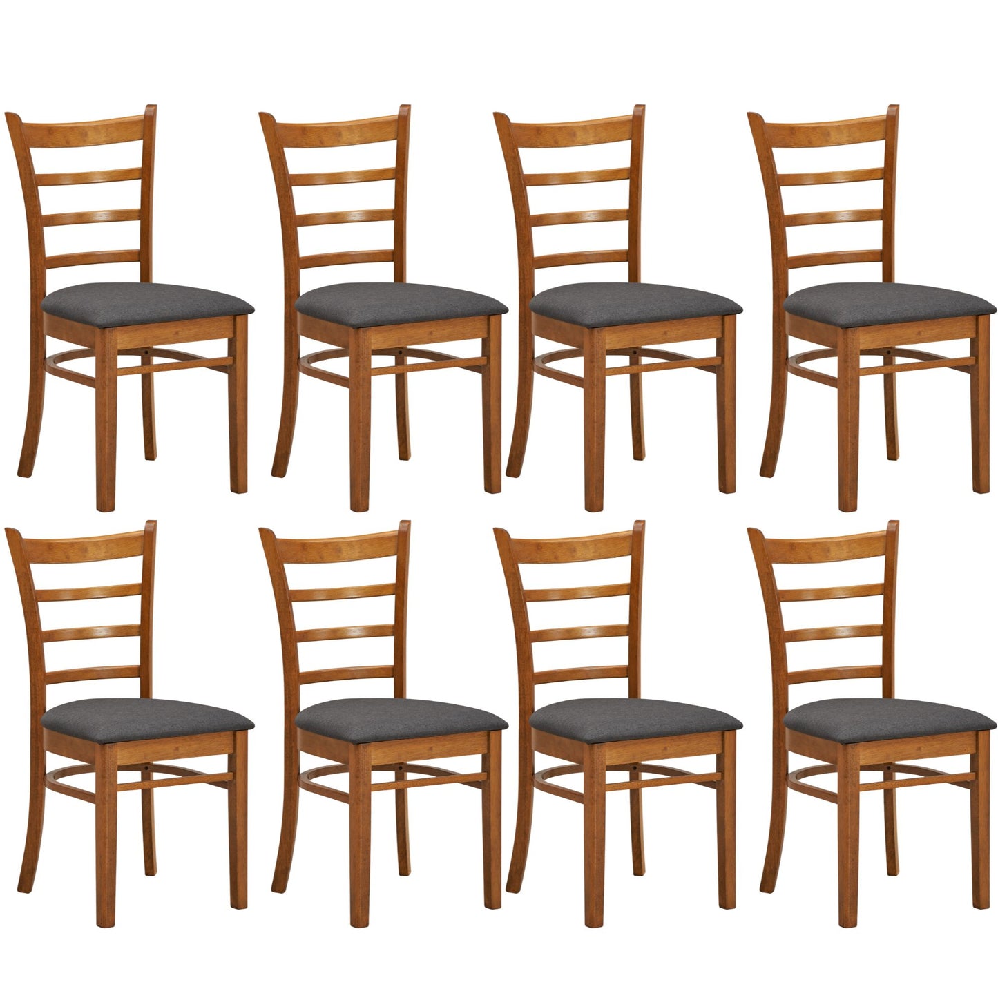 Linaria Dining Chair Set of 8 Crossback Solid Rubber Wood Fabric Seat - Walnut - Cosy Abode