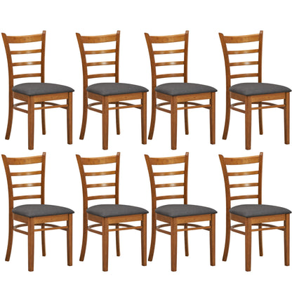 Linaria Dining Chair Set of 8 Crossback Solid Rubber Wood Fabric Seat - Walnut - Cosy Abode