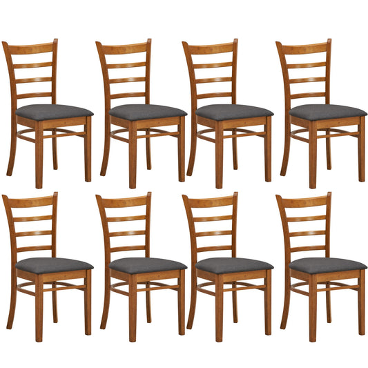 Linaria Dining Chair Set of 8 Crossback Solid Rubber Wood Fabric Seat - Walnut - Cosy Abode