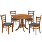 Linaria 5pc Dining Set 106cm Round Pedestal Table with 4 Black Fabric Chairs - Walnut - Cosy Abode