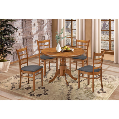 Linaria 5pc Dining Set 106cm Round Pedestal Table with 4 Black Fabric Chairs - Walnut - Cosy Abode