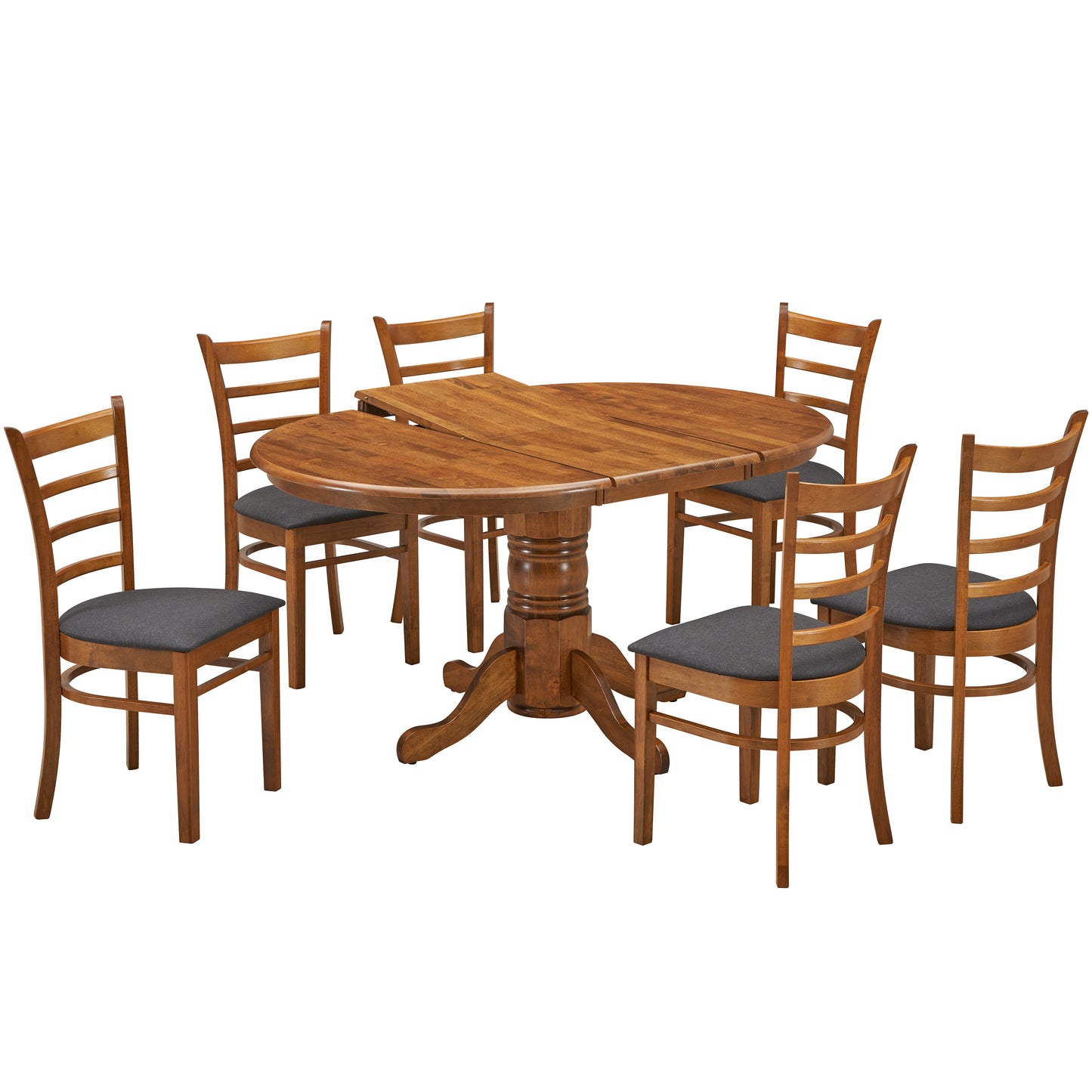 Linaria 7pc Dining Set 150cm Extendable Pedestral Table 6 Timber Chair - Walnut - Cosy Abode