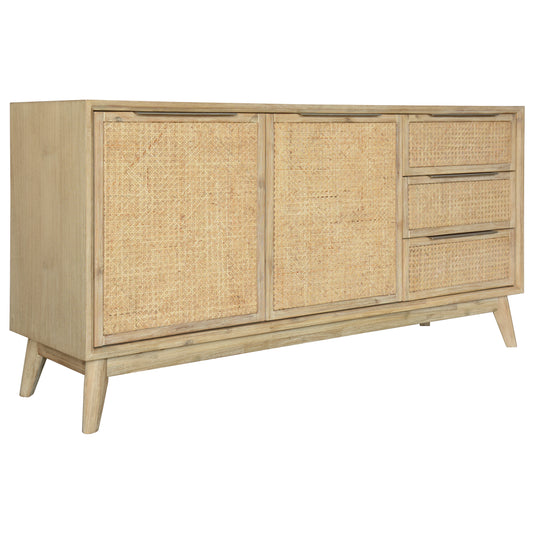 Grevillea Buffet Table 160cm 2 Door Solid Acacia Wood Rattan Furniture - Brown - Cosy Abode
