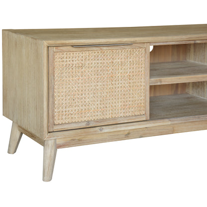 Grevillea ETU Entertainment TV Unit 164cm Solid Acacia Wood Rattan 2 Door -Brown - Cosy Abode