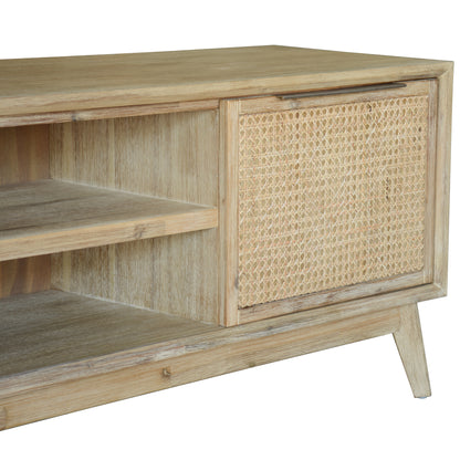 Grevillea ETU Entertainment TV Unit 164cm Solid Acacia Wood Rattan 2 Door -Brown - Cosy Abode