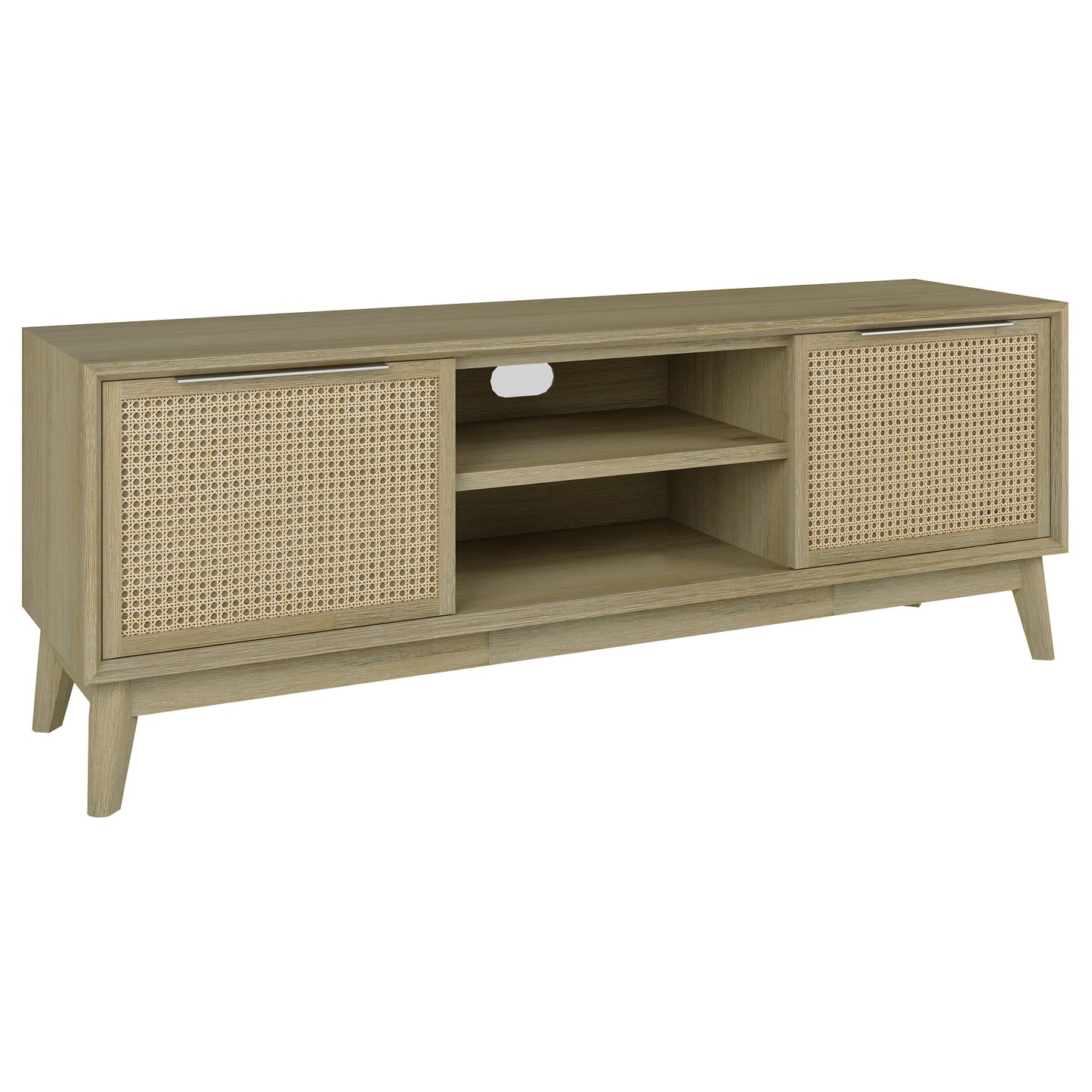 Grevillea ETU Entertainment TV Unit 164cm Solid Acacia Wood Rattan 2 Door -Brown - Cosy Abode