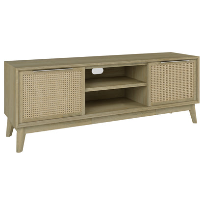 Grevillea ETU Entertainment TV Unit 164cm Solid Acacia Wood Rattan 2 Door -Brown - Cosy Abode