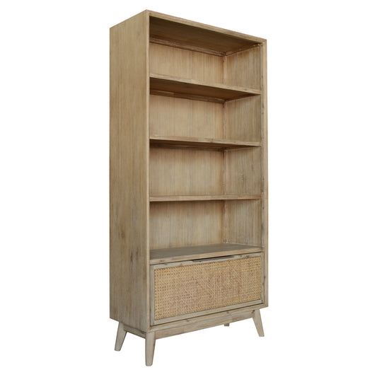 Grevillea Bookshelf Bookcase 4 Tier Drawers Solid Acacia Timber Wood - Brown - Cosy Abode