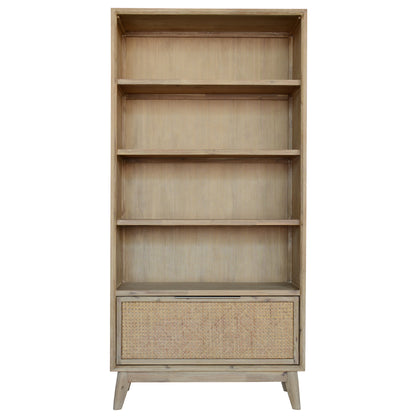 Grevillea Bookshelf Bookcase 4 Tier Drawers Solid Acacia Timber Wood - Brown - Cosy Abode