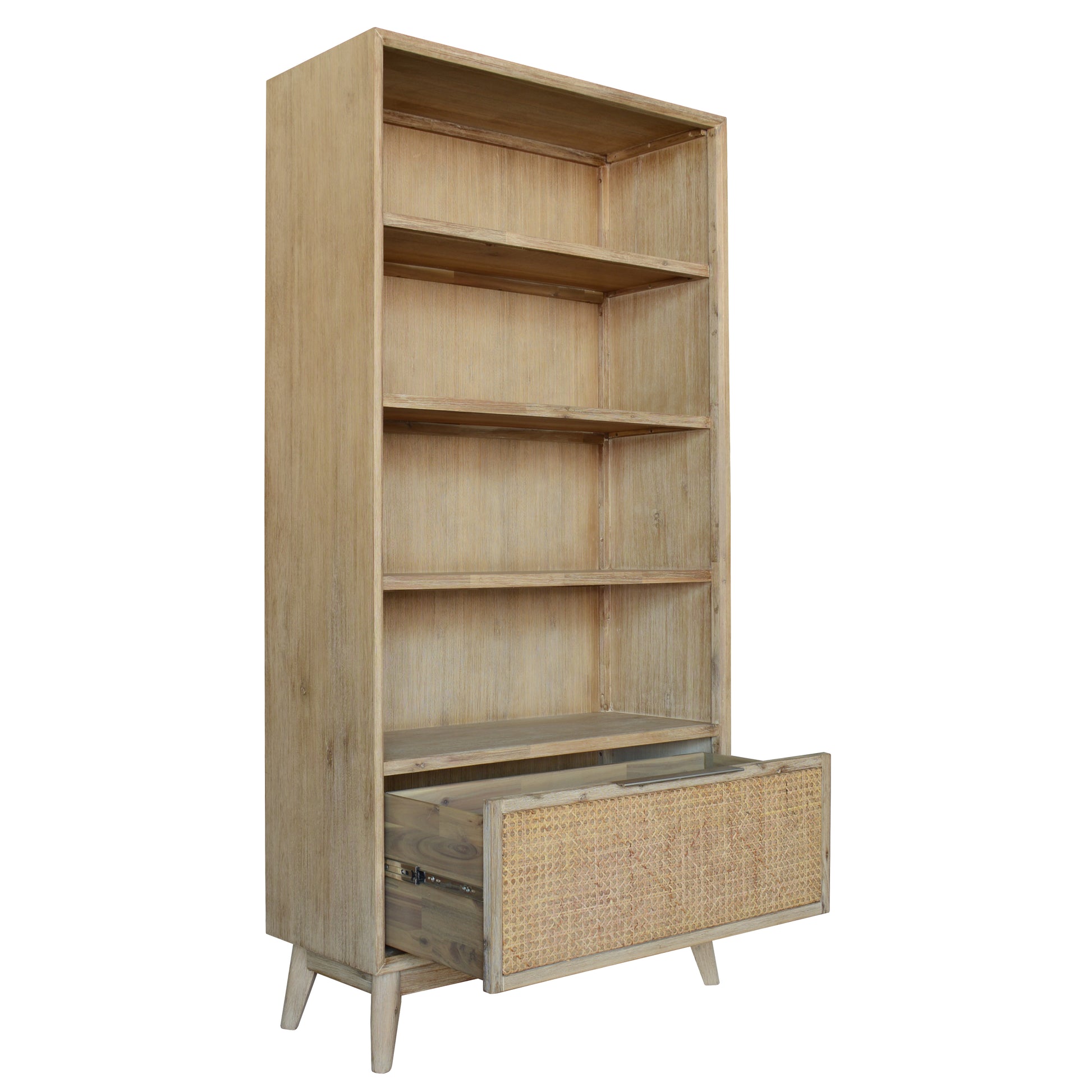 Grevillea Bookshelf Bookcase 4 Tier Drawers Solid Acacia Timber Wood - Brown - Cosy Abode