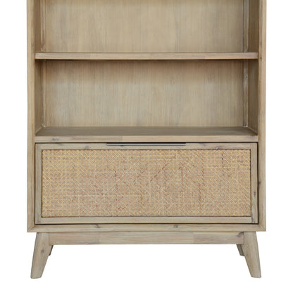 Grevillea Bookshelf Bookcase 4 Tier Drawers Solid Acacia Timber Wood - Brown - Cosy Abode