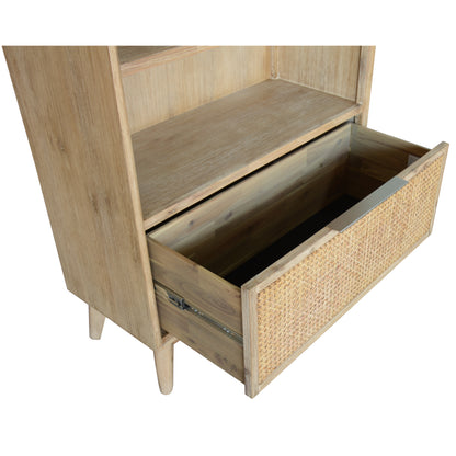 Grevillea Bookshelf Bookcase 4 Tier Drawers Solid Acacia Timber Wood - Brown - Cosy Abode