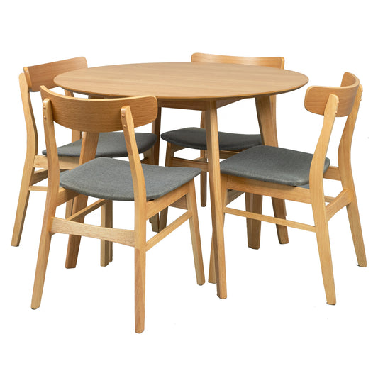 Oscar 5pc Breakfast Nook Set 100cm Round Table with 4 Fabric Chairs - Cosy Abode
