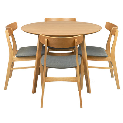 Oscar 5pc Breakfast Nook Set 100cm Round Table with 4 Fabric Chairs - Cosy Abode