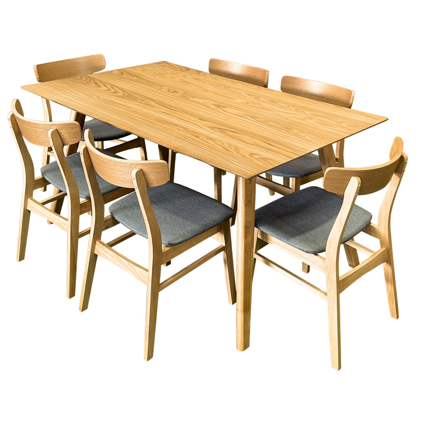 Oscar 7pc Dining Set 150cm Table 6 Chair Fabric Seat Scandinavian Style - Cosy Abode