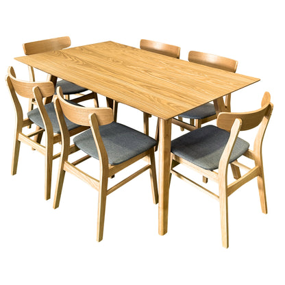Oscar 7pc Dining Set 150cm Table 6 Chair Fabric Seat Scandinavian Style - Cosy Abode