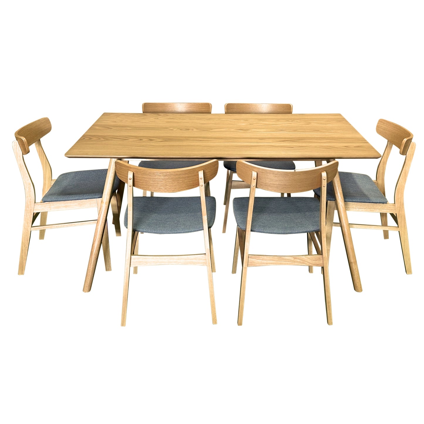 Oscar 7pc Dining Set 150cm Table 6 Chair Fabric Seat Scandinavian Style - Cosy Abode